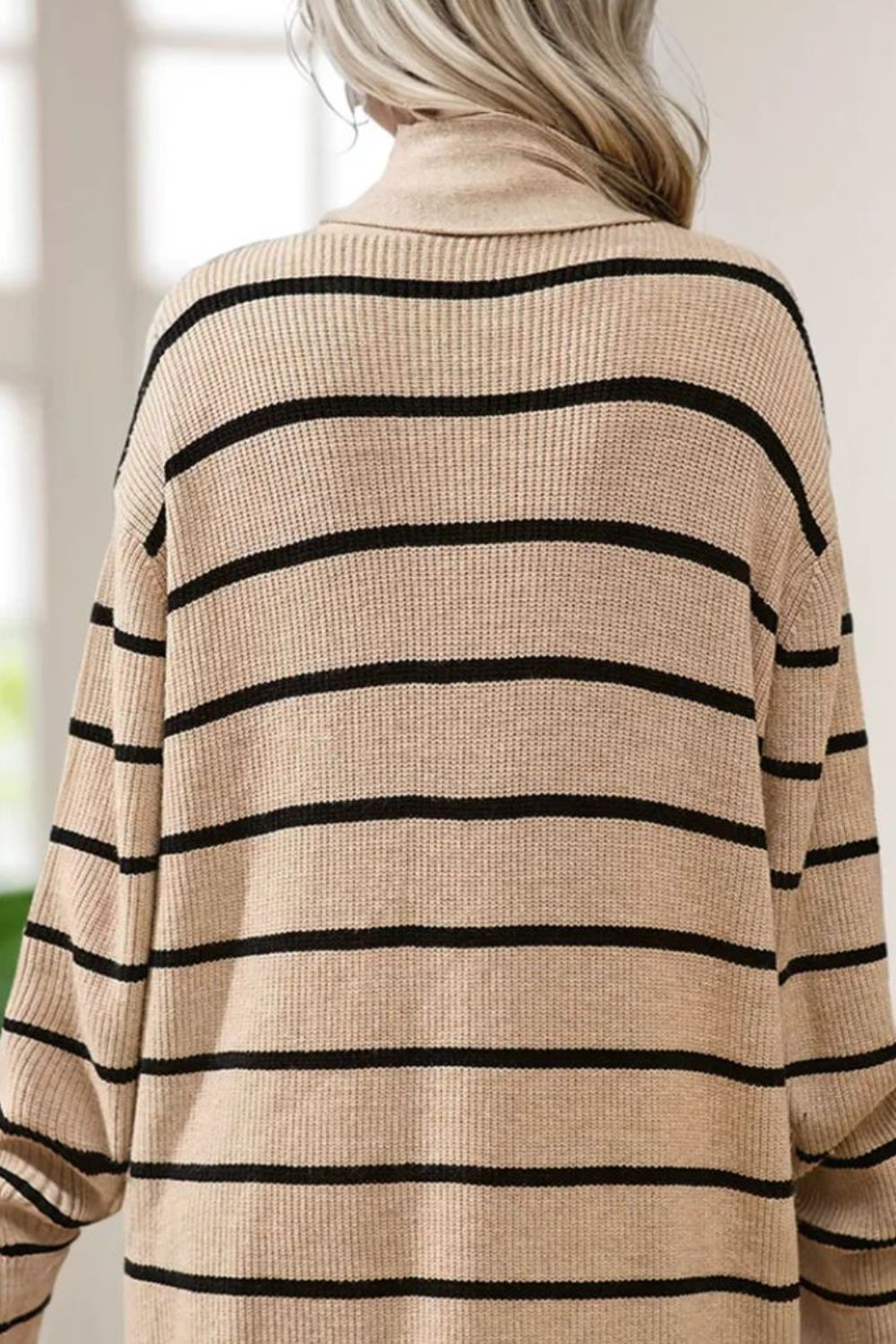 Leoncia | Striped, open front long sleeve cardigan