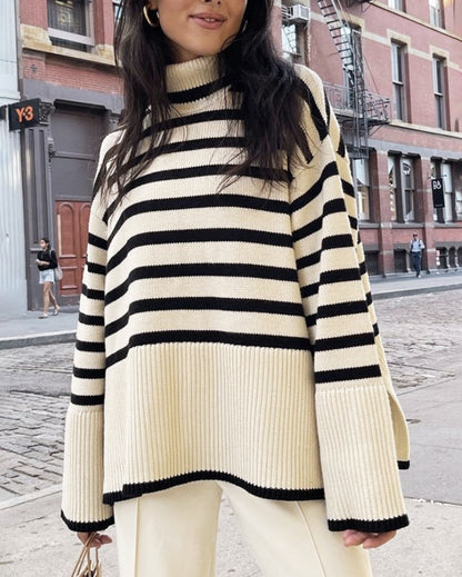 Victoria® | Oversized, high-neck blouse in striped mesh fabric