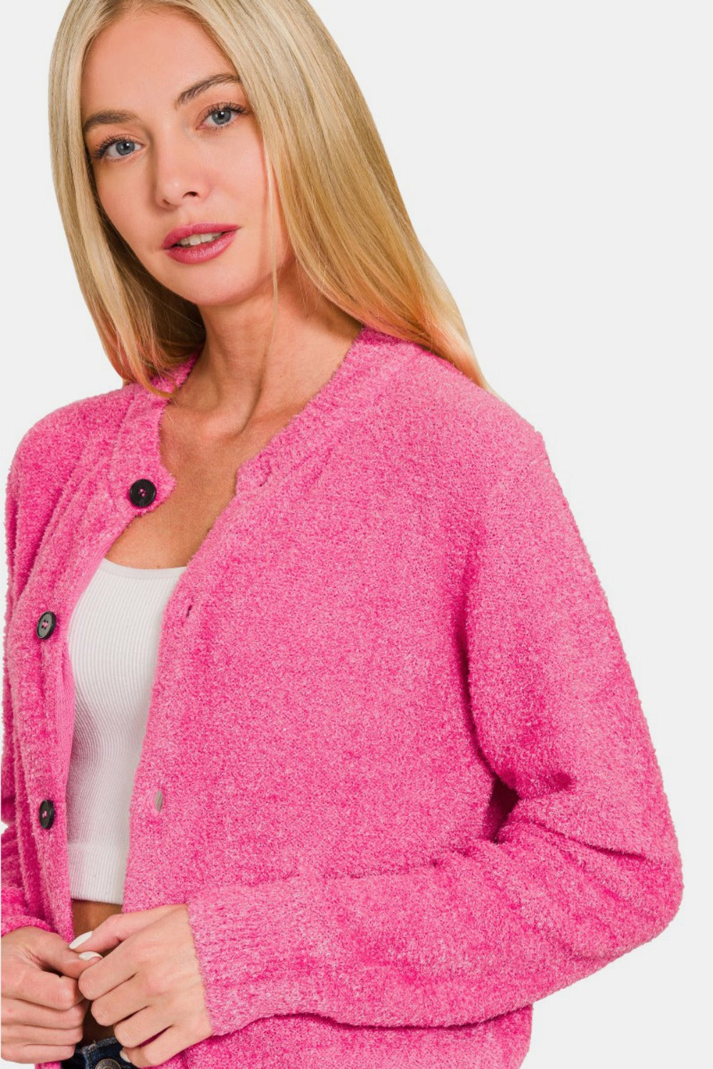 Valeria® | Long sleeve pullover cardigan with button placket