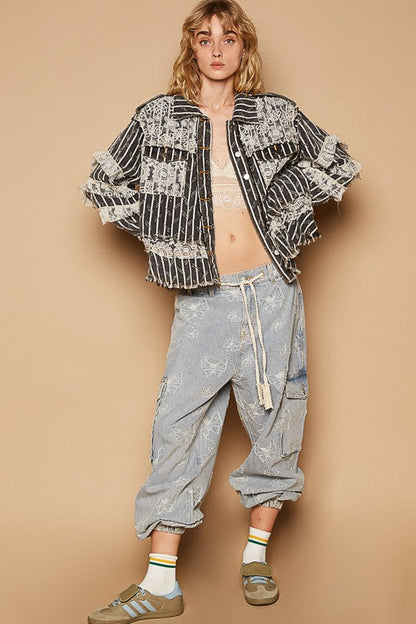 Lyra® | Jacket with raw hem, lace trim and flounced sleeves