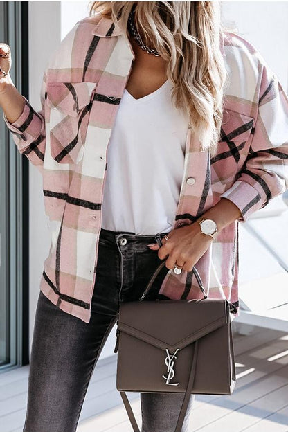Adela® | Unstoppable Feeling Plaid Pocketed Relaxed Jacket