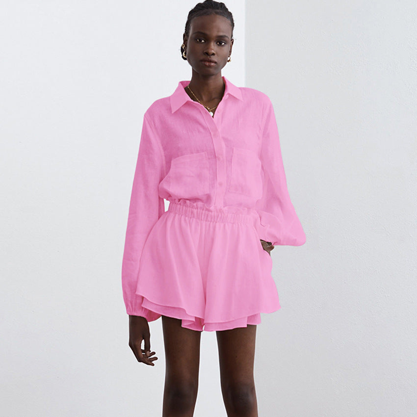 Adelina® | Cotton shirt and shorts set