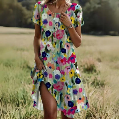 Lina® | Polka dot midi dress with short sleeves and a round neckline