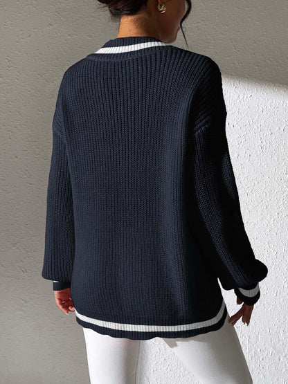 Adela® | Long-sleeved sweater with contrast trim and V-neck