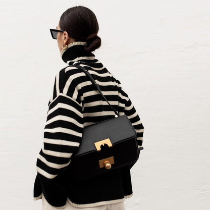 Victoria® | Oversized, high-neck blouse in striped mesh fabric