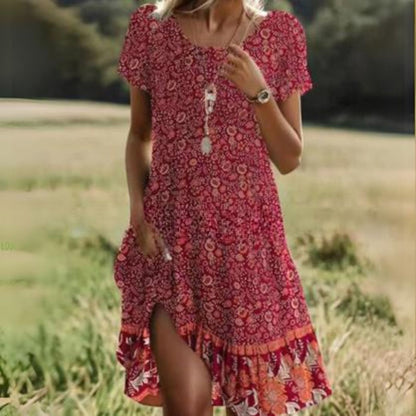 Lina® | Polka dot midi dress with short sleeves and a round neckline