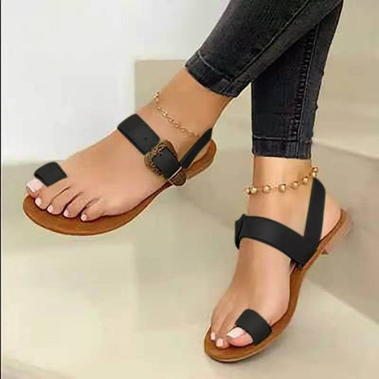 Rosa® | Comfort Flat Sandals With Toe Buckle Casual Sandals