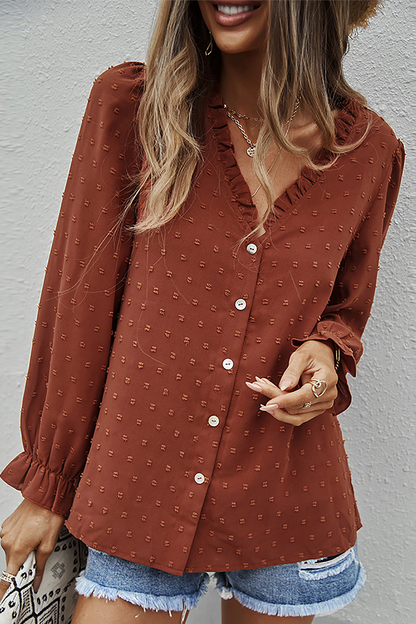 Adelina® | Chic Lace V-Neck Long Sleeve Blouse