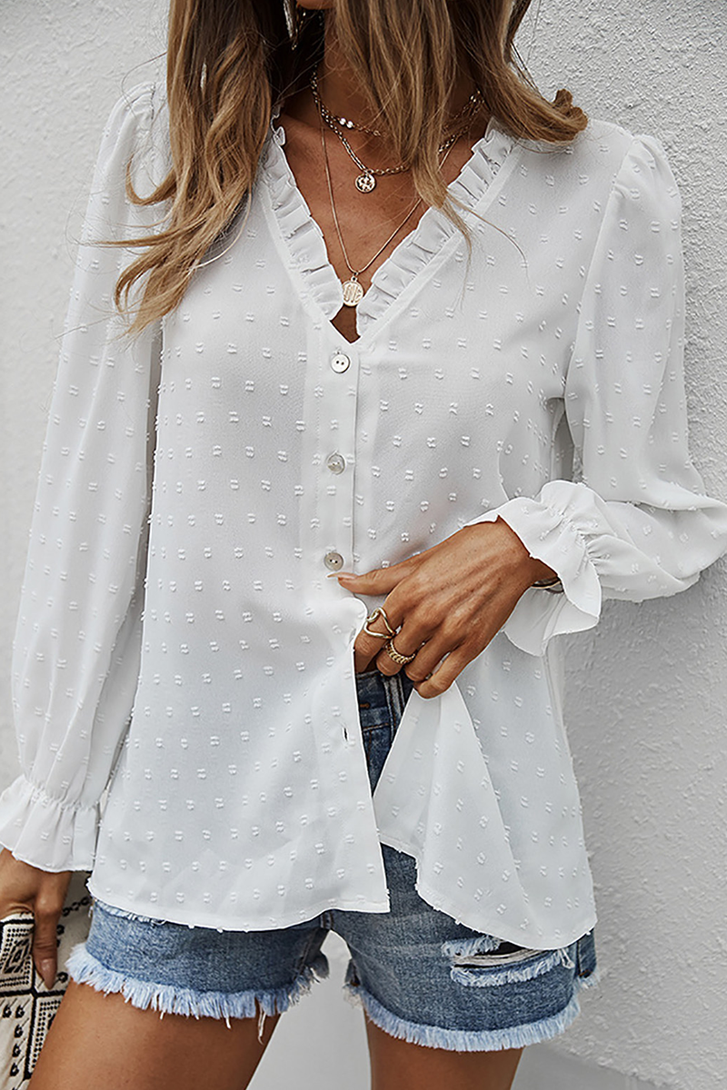 Adelina® | Chic Lace V-Neck Long Sleeve Blouse