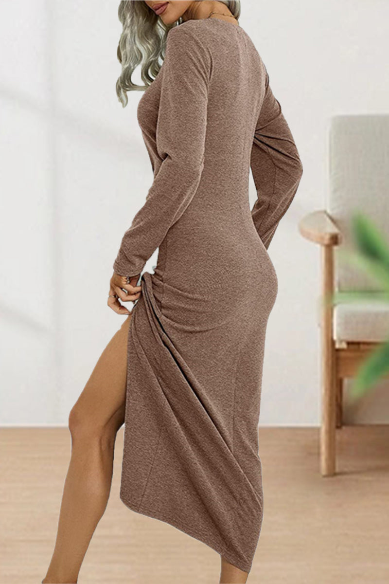 Adelaida | Cute, elegant, plain O-neck shift dresses with pleats