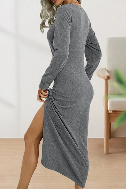 Adelaida | Cute, elegant, plain O-neck shift dresses with pleats