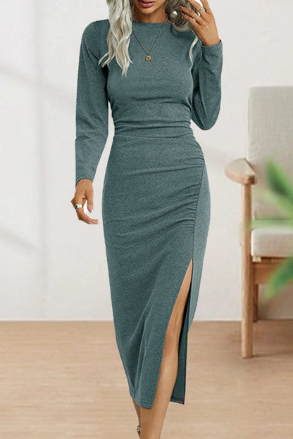 Adelaida | Cute, elegant, plain O-neck shift dresses with pleats