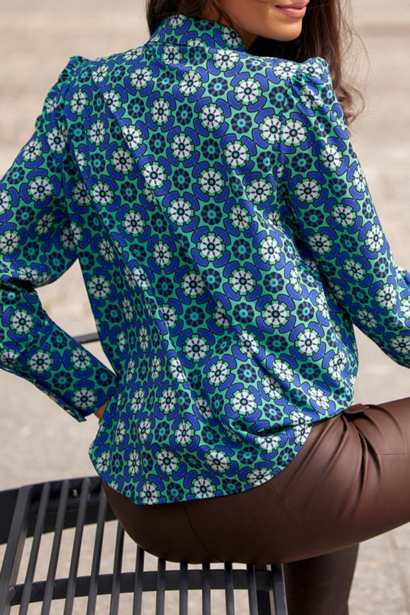 Leopoldina | Elegant printed patchwork shirt collar tops