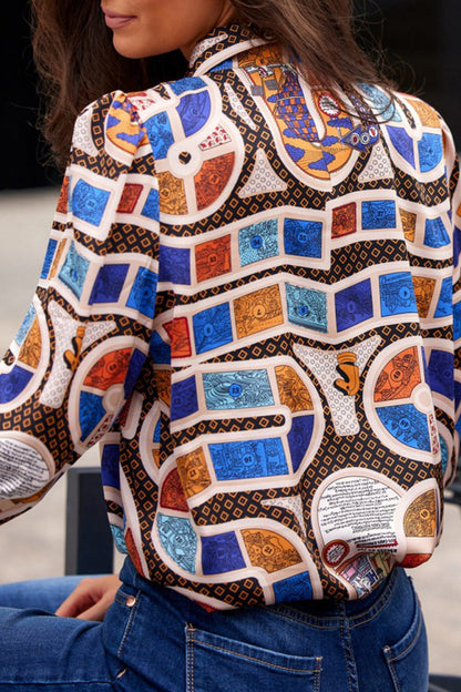 Leopoldina | Elegant printed patchwork shirt collar tops