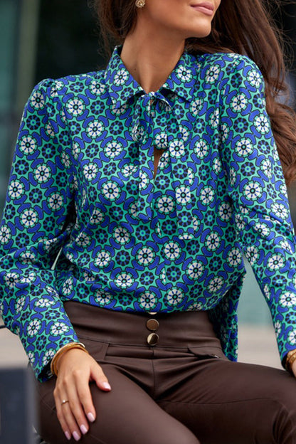 Leopoldina | Elegant printed patchwork shirt collar tops