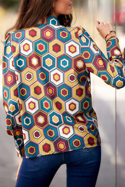 Leopoldina | Elegant printed patchwork shirt collar tops