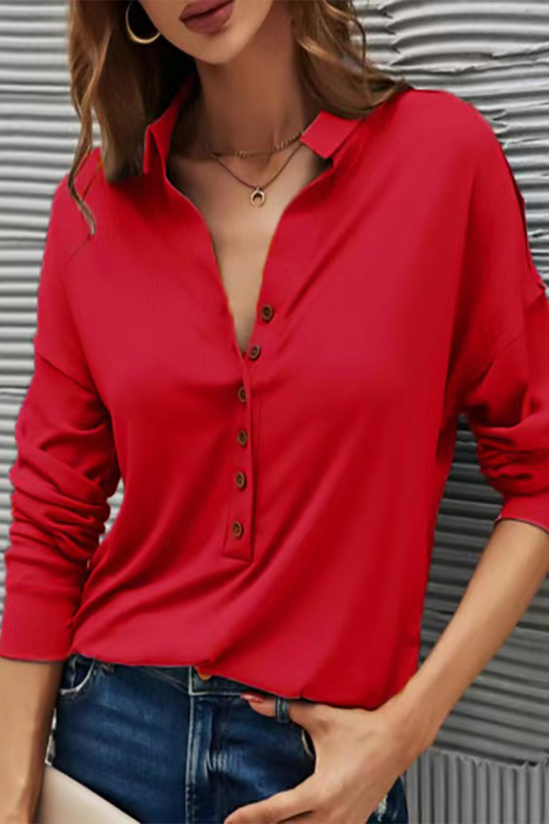 Silvia® | Casual T-shirts with plain buttons and turn-down collar