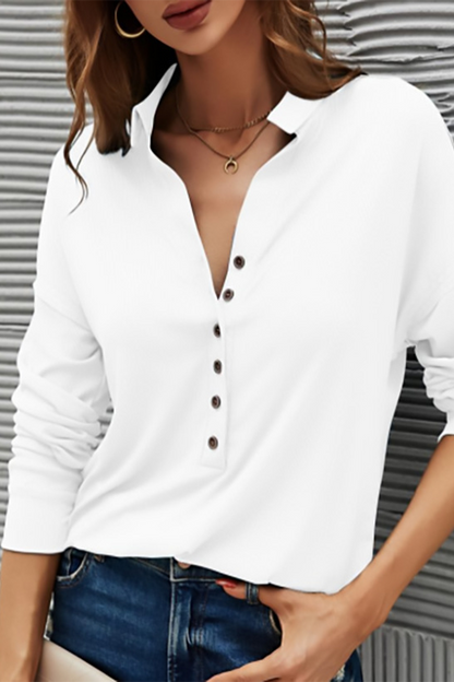 Silvia® | Casual T-shirts with plain buttons and turn-down collar