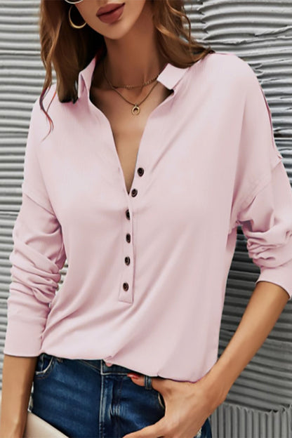 Silvia® | Casual T-shirts with plain buttons and turn-down collar