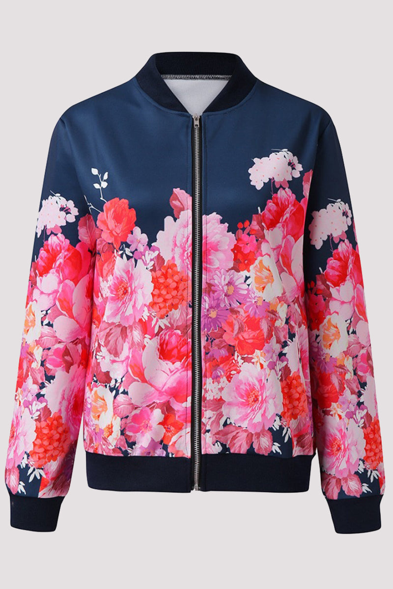 Zoe® | Casual outerwear with floral patchwork and O-neck