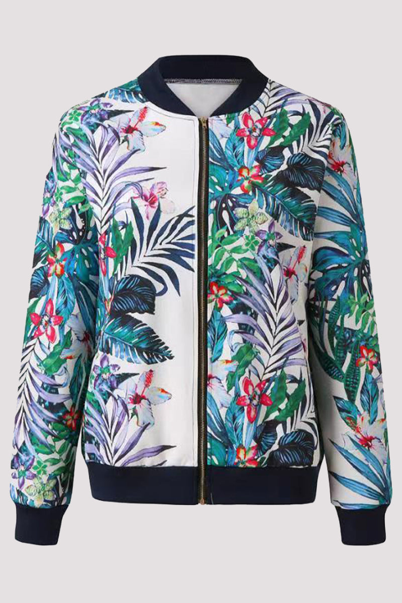 Zoe® | Casual outerwear with floral patchwork and O-neck