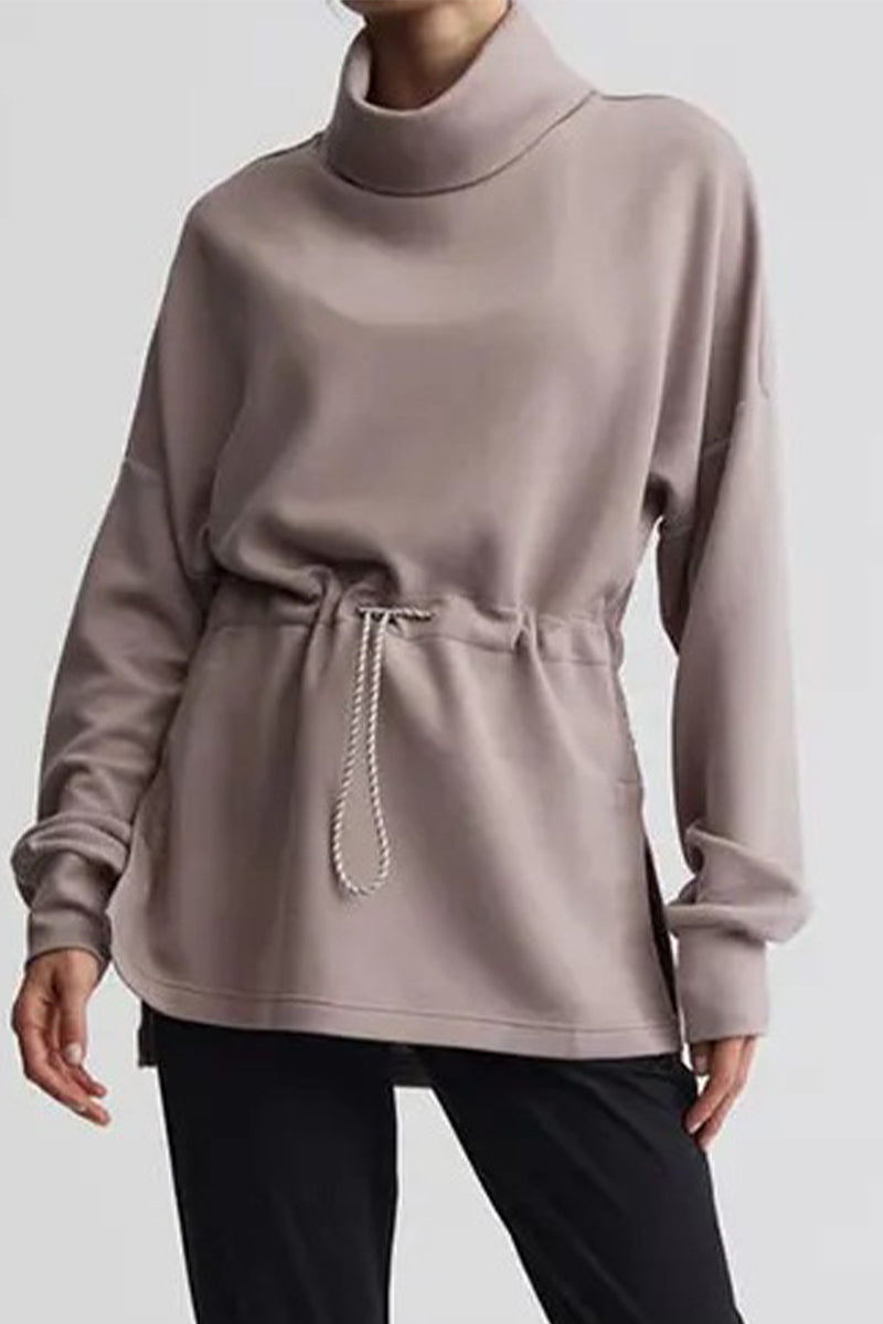 Danna® | Casual solid color drawstring half turtleneck sweaters