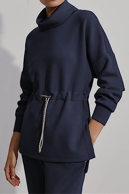 Danna® | Casual solid color drawstring half turtleneck sweaters