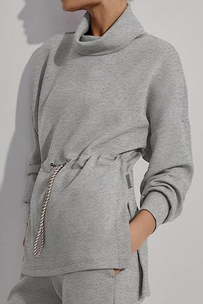 Danna® | Casual solid color drawstring half turtleneck sweaters