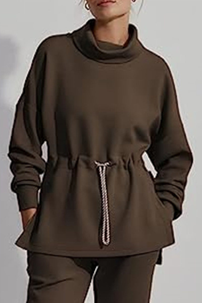 Danna® | Casual solid color drawstring half turtleneck sweaters