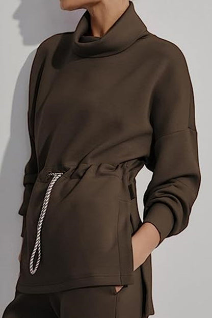 Danna® | Casual solid color drawstring half turtleneck sweaters