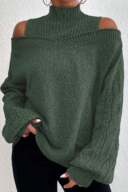 Hortensia® | Casual solid hollow out patchwork turtleneck sweaters