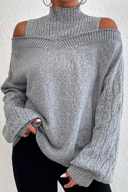 Hortensia® | Casual solid hollow out patchwork turtleneck sweaters