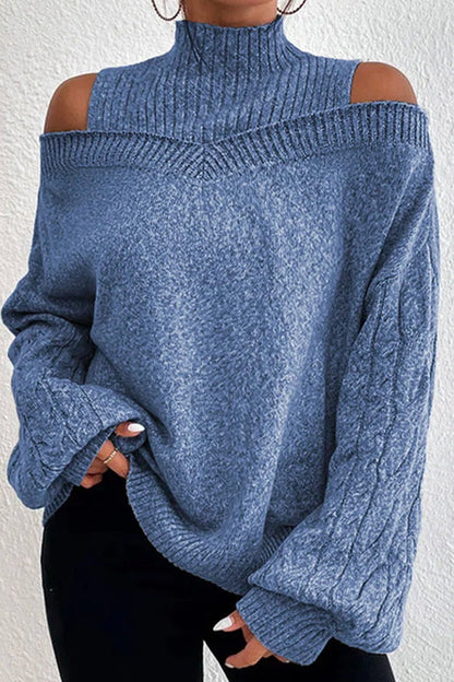 Hortensia® | Casual solid hollow out patchwork turtleneck sweaters