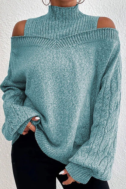 Hortensia® | Casual solid hollow out patchwork turtleneck sweaters