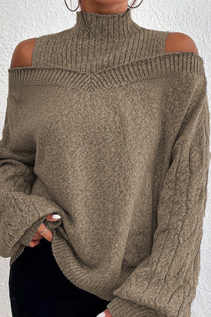 Hortensia® | Casual solid hollow out patchwork turtleneck sweaters