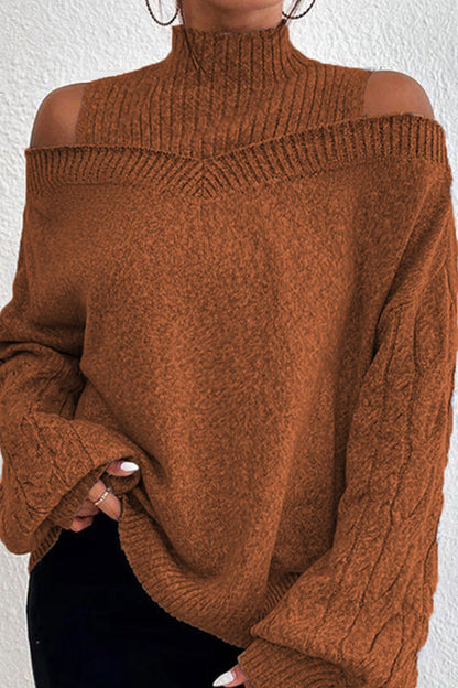 Hortensia® | Casual solid hollow out patchwork turtleneck sweaters