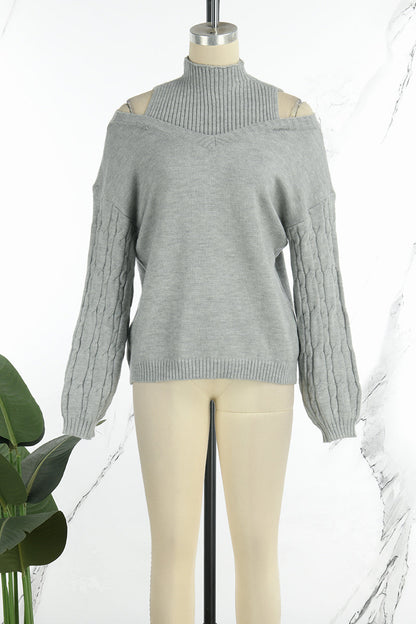 Hortensia® | Casual solid hollow out patchwork turtleneck sweaters