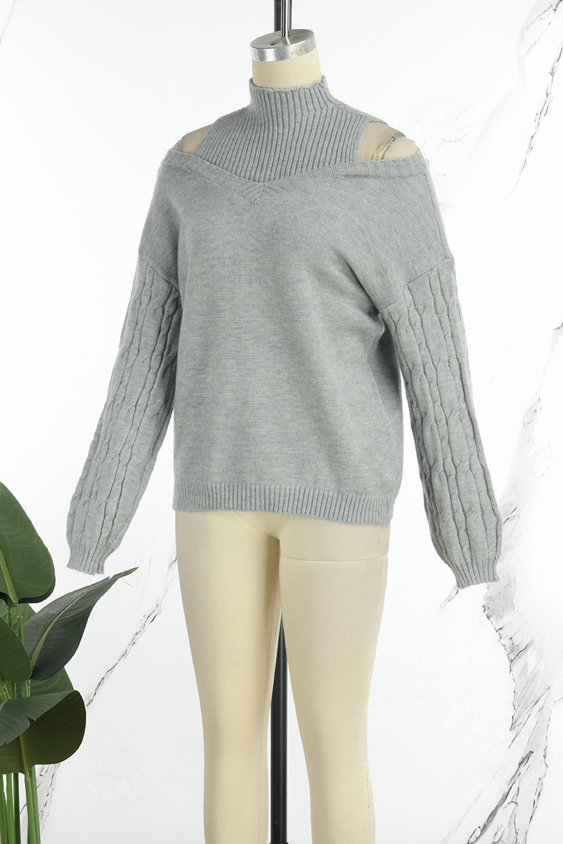 Hortensia® | Casual solid hollow out patchwork turtleneck sweaters