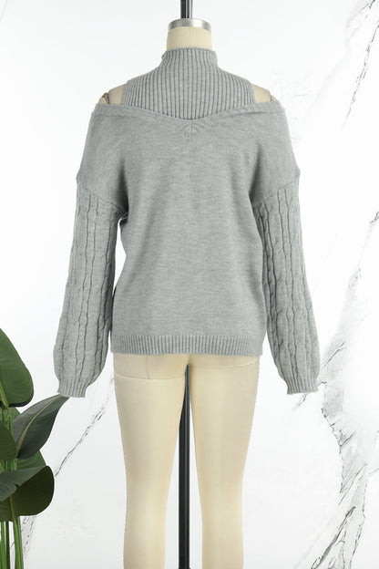 Hortensia® | Casual solid hollow out patchwork turtleneck sweaters