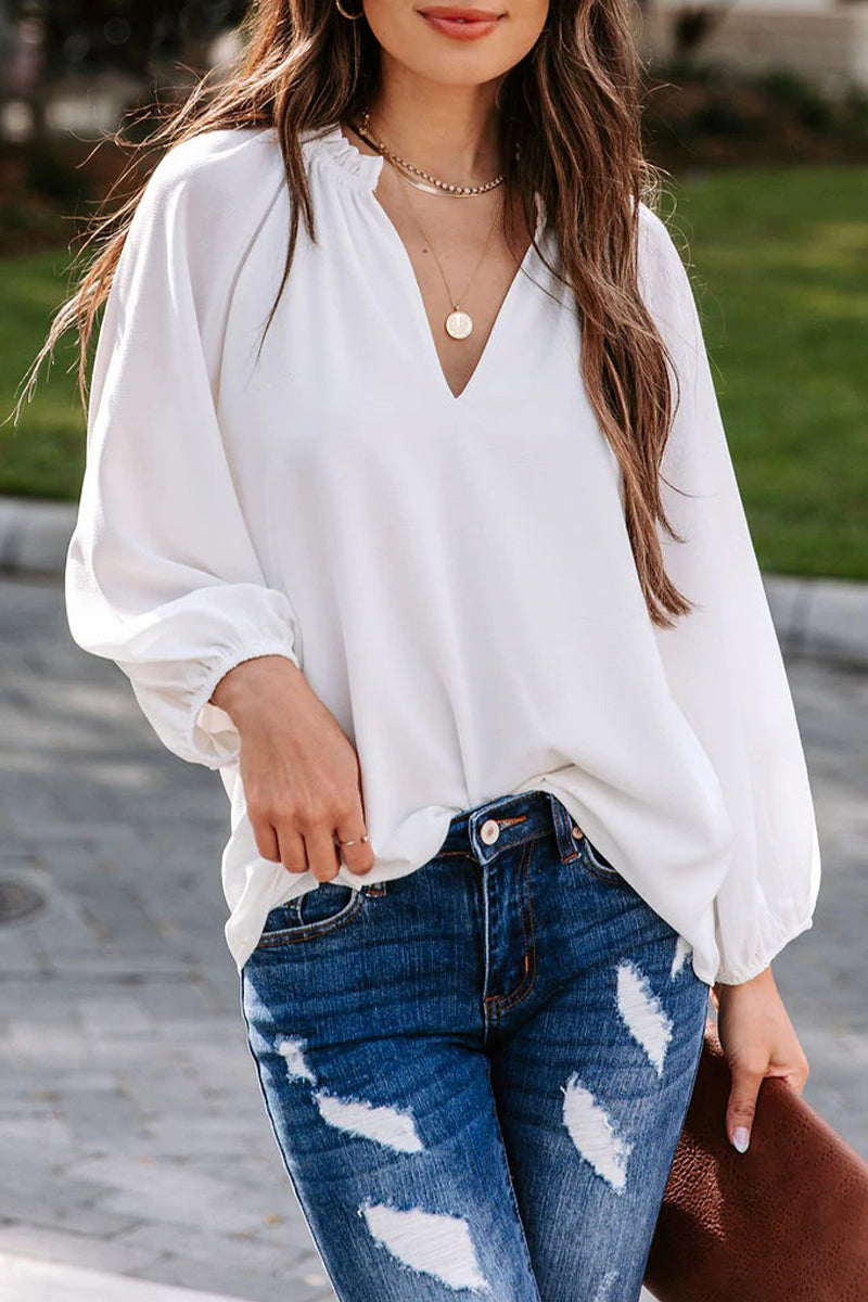 Jessica® | Casual, simple, solid color V-neck blouses