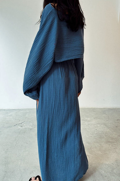 Adela® | Casual solid color long sleeve two-piece suit with slit and O-neck