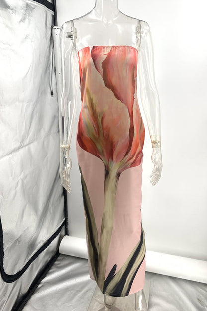 Leticia® | Casual Printed Floral Slit Zipper Strapless One Step Skirt Dresses