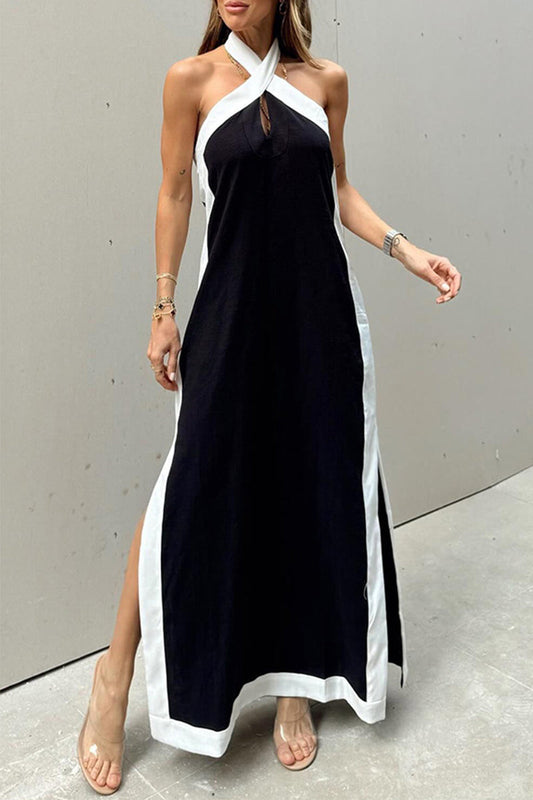 Abigail® | Casual Solid Color Sleeveless Dresses with Contrast Slit and Halter (3 Colors)