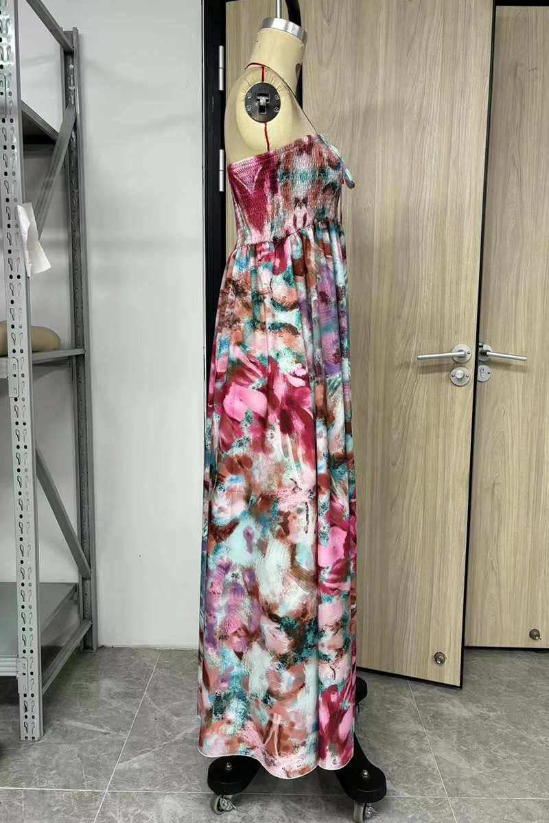 Leila® | Sexy holiday floral print fringe trim strapless strapless dresses