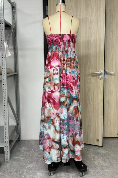 Leila® | Sexy holiday floral print fringe trim strapless strapless dresses