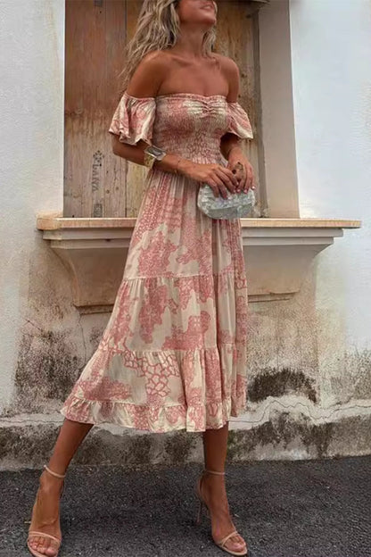 Abigail® | Sexy floral print off shoulder cake skirt dresses with patchwork ruffles