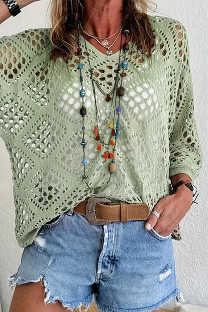 Mabel® | Casual Daily Solid Color Hollow Out V-Neck Sweaters (5 Colors)