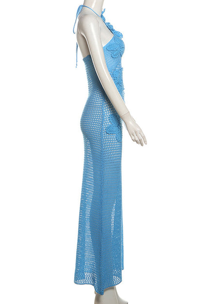 Lydia® | Sexy Floral Hollow Out Patchwork Backless Strappy Halter Long Dresses (3 Colors)