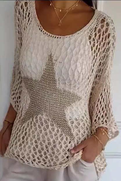 Birte® | Sexy The Stars Hollow Out Sheer Scoop Neck Sweater
