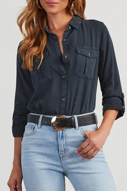 Bregje® | Casual, plain blouses with pocket buttons and turn-down collar for everyday wear